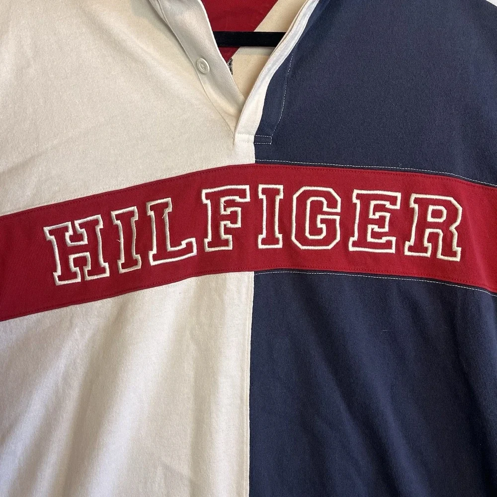 Vintage‎ Rugby Tommy Hilfiger Polo Sport Color block Spell Out Logo 90s